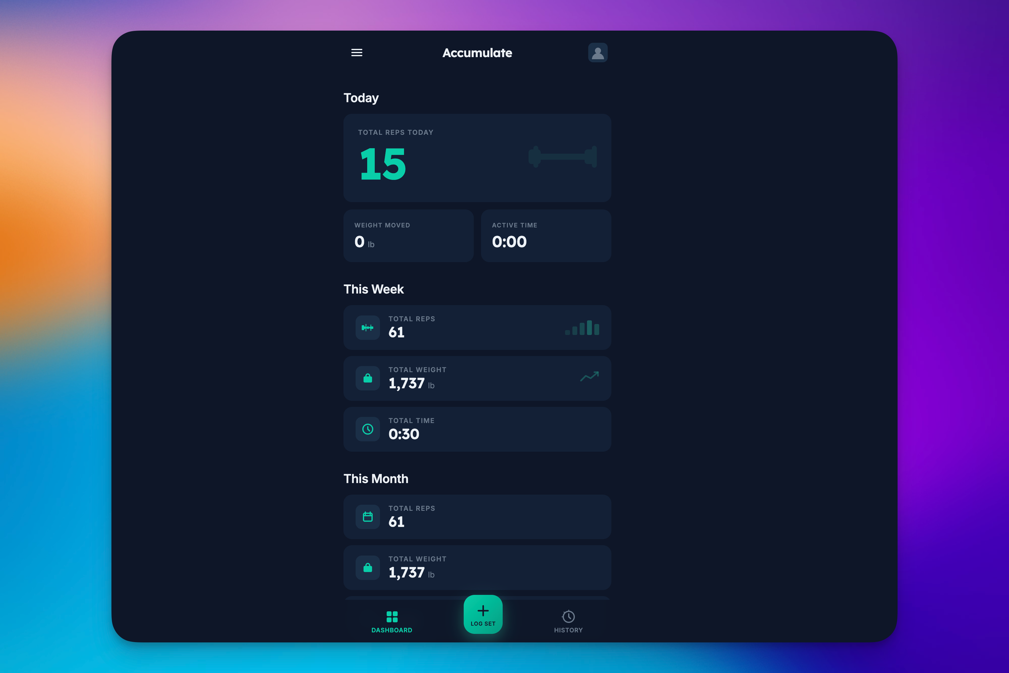 screenshot of accumulate dashboard