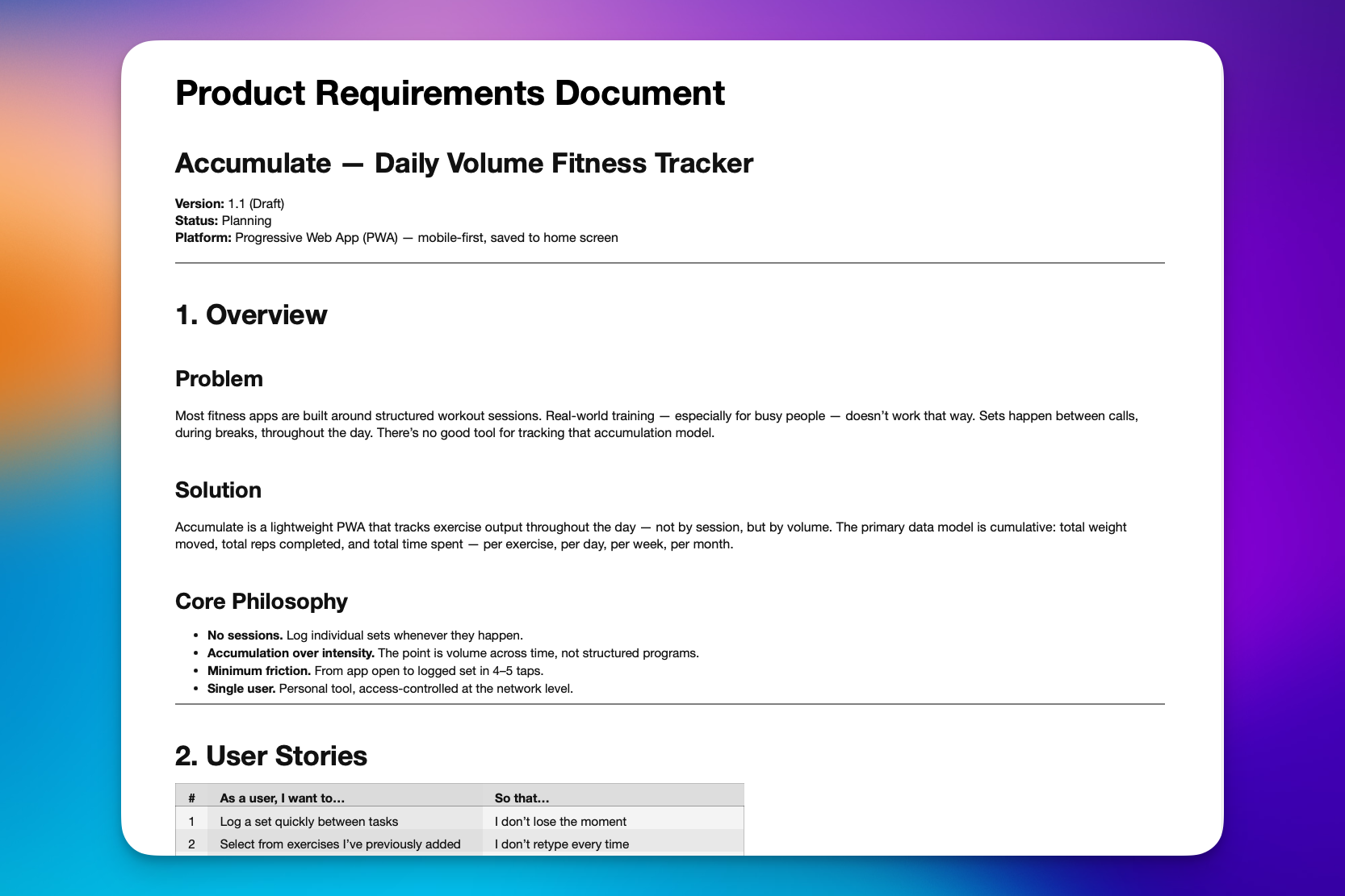 screenshot of accumulate prd