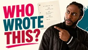 Chrs Latham pointing to a text titlled who wrote this