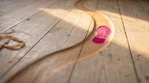 imge of a footstep marked on a carved wood path