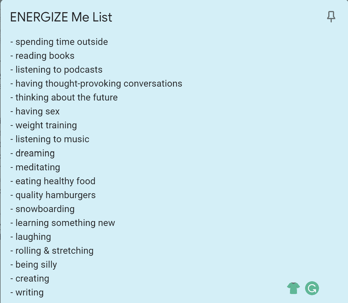 Chris Latham ENERGIZE Me List