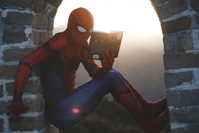 Photo of spiderman reading